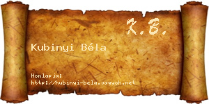 Kubinyi Béla névjegykártya
